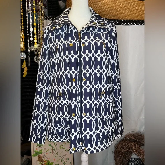 Crown & Ivy Charming Navy and White Rain Jacket  Size Small - Picture 11 of 12